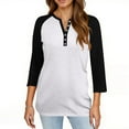 thumbnail image 4 of Inglocry Womens Summer Tops 3/4 Length Sleeve V-neck Casual Color Block Tunic Tops Dressy Blouses Henley Button Down Shirts White XL, 4 of 4