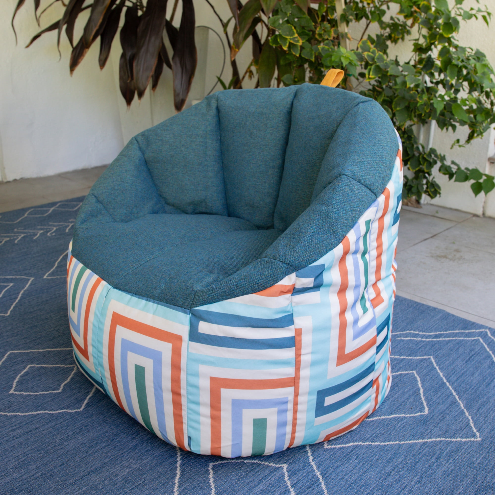 Big Joe Milano Patio Weatherproof Bean Bag Chair, Lakeshore/Aqua Glass Block Intertwist/Sunmax, Weather Resistant UV-Protected Fabric, 2.5 feet