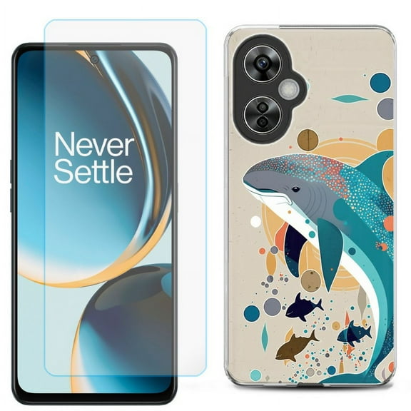 OneToughShield ® for OnePlus Nord N30 5G Shockproof Phone Case, with Tempered Glass Screen Protector - Dolphin Family