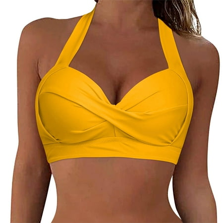 IDALL Bikini Sets Bathing Suit Women Lace Up Swimwear Tops Underwire Full Coverage Bikini Top Push Up Swim Crop Top Tie Back Bathing Suit Tops Womens Swimsuits Womens Swimwear Orange L