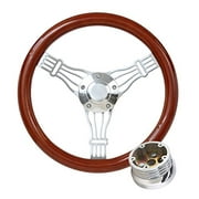 New World Motoring 14" Light Wood Steering Wheel w/Chrome-Plated Spokes Fits 1969 - 1994 Chevy & GM
