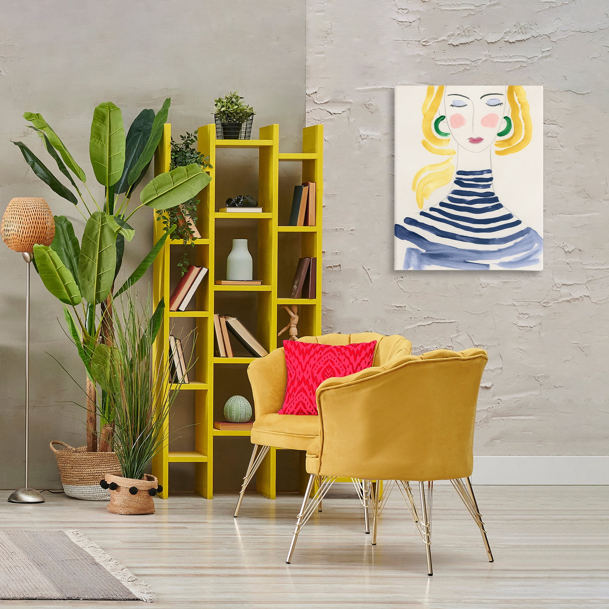 Stupell Industries Woman in Stripes People Painting Wrapped Canvas Art Print Wall Art, 24 x 30