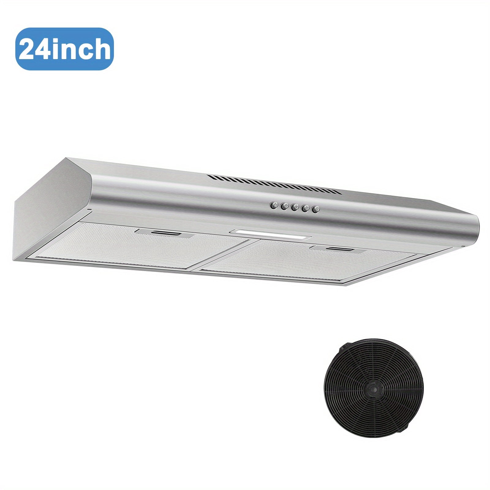 24 inch Range Hood Under Cabinet Stainless Steel Range Hood 280 CFM Slim Kitchen Stove Hood w/ Push Button Ducted/Ductless Convertible, 3 Speeds Exhaust Fan, LED Light and Carbon Filter Tieasy hood