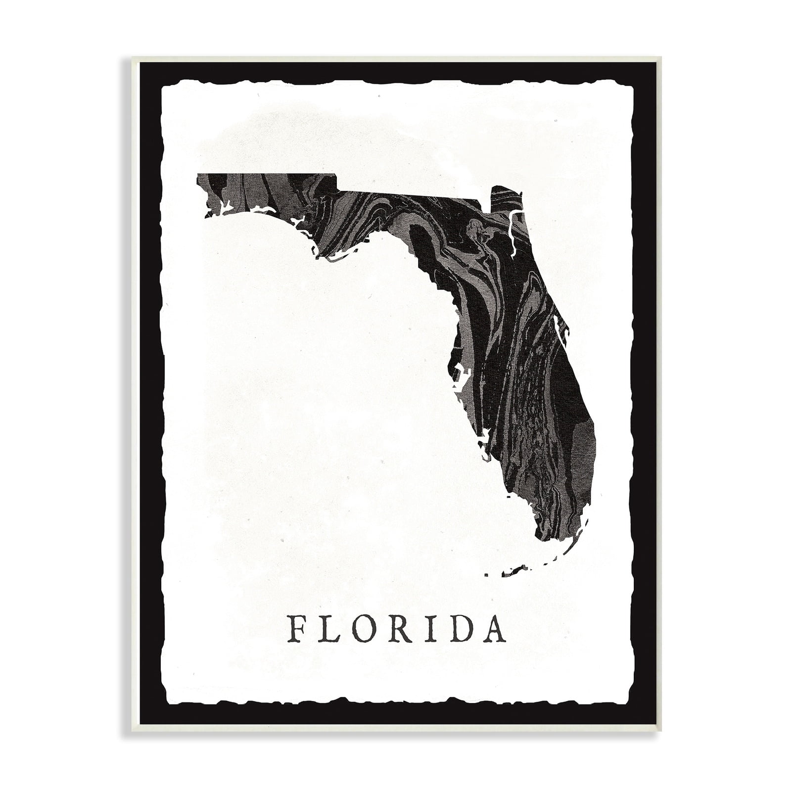 The Stupell Home Decor Collection Black and Grey Marbled Paper Florida State Silhouette Oversized Wall Plaque Art, 12.5 x 0.5 x 18.5