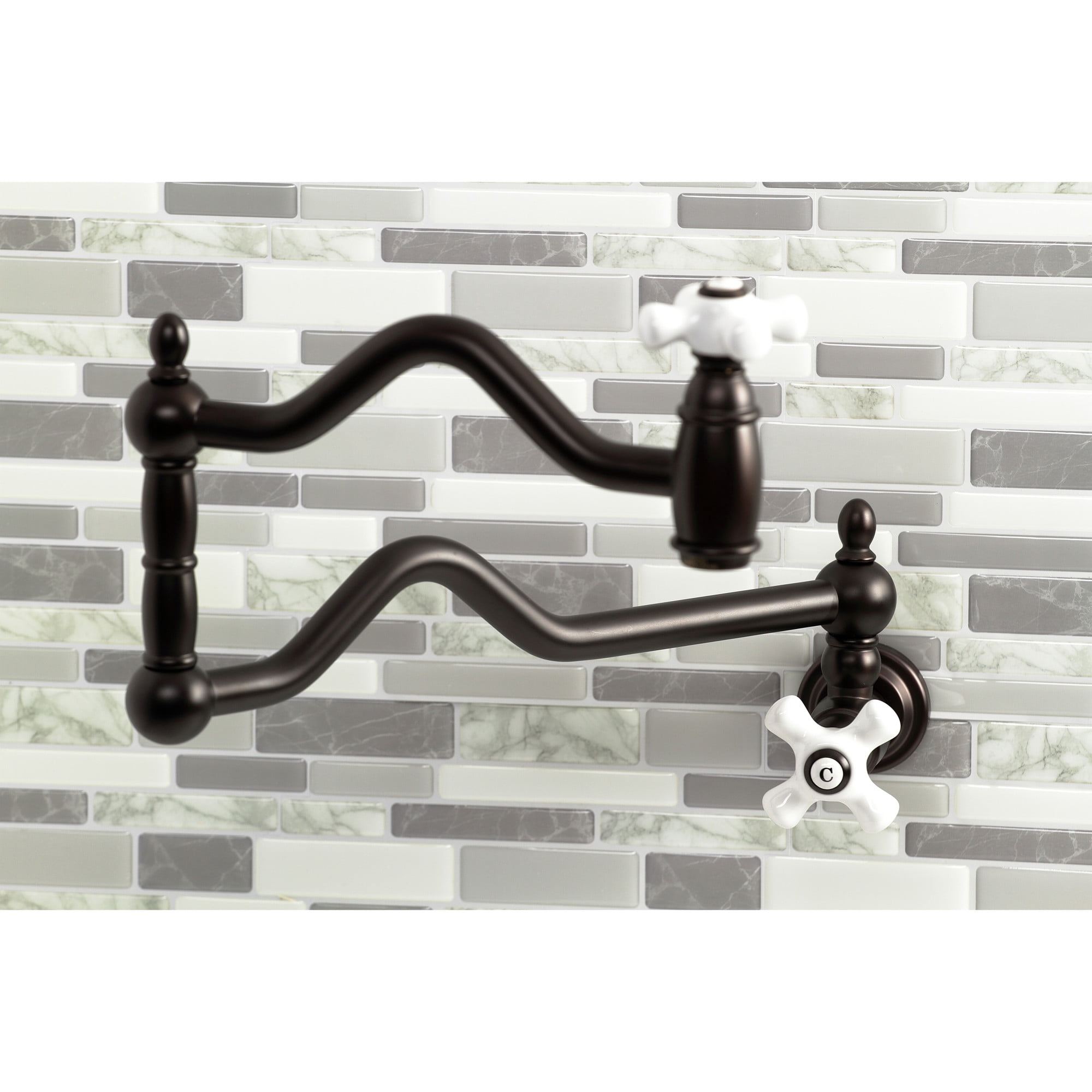 Kingston Brass KS2105PX Heritage Two-Handle 1-Hole Wall Mount Pot Filler Faucet in Oil Rubbed Bronze