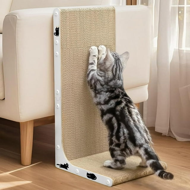 Coching- Rascador para gatos, almohadilla rascadora en forma de L de 23 pulgadas, para rascar vertical y horizontalmente, cartón de 1.2 pulgadas de grosor con divertidas pegatinas para personalizar