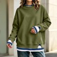 thumbnail image 2 of Hearthz Fake Two Piece Pullover Sweatshirts for Women Long Sleeve Striped Cuff Layered Crewneck Sweatshirt Women Fall Winter Warm Women's Pullover Sweaters, 2 of 5