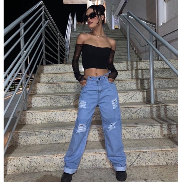 Jeans Mujer Pierna Ancha Ripped Cintura Alta Pantalona PREMIUM - ENVÍO RÁPIDO Deng Xun unisex