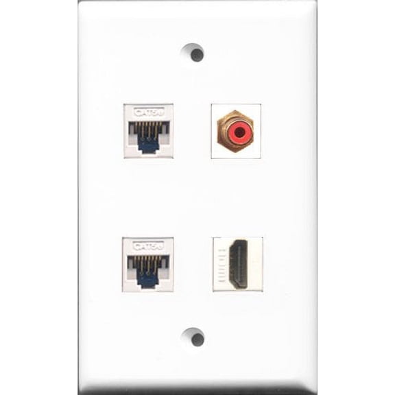 RiteAV 1 Port HDMI and 1 Port RCA Red 2 Port Cat5e Ethernet White Wall Plate