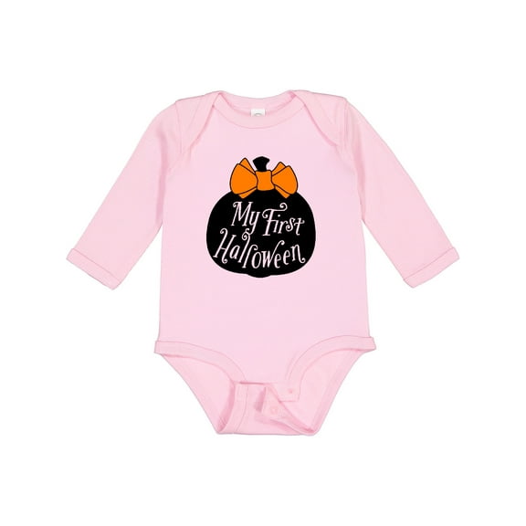 Inktastic My 1st Halloween with Pumpkin and Orange Bow Boys or Girls Long Sleeve Baby Bodysuit