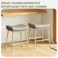 thumbnail image 2 of AFO Bar Stools (Set of 3) - Counter Height Saddle Seat with Thick PU Leather & Sturdy Metal Frame, Backless for Kitchen Island, Dining and Cafe, Lightcoffee, 2 of 9