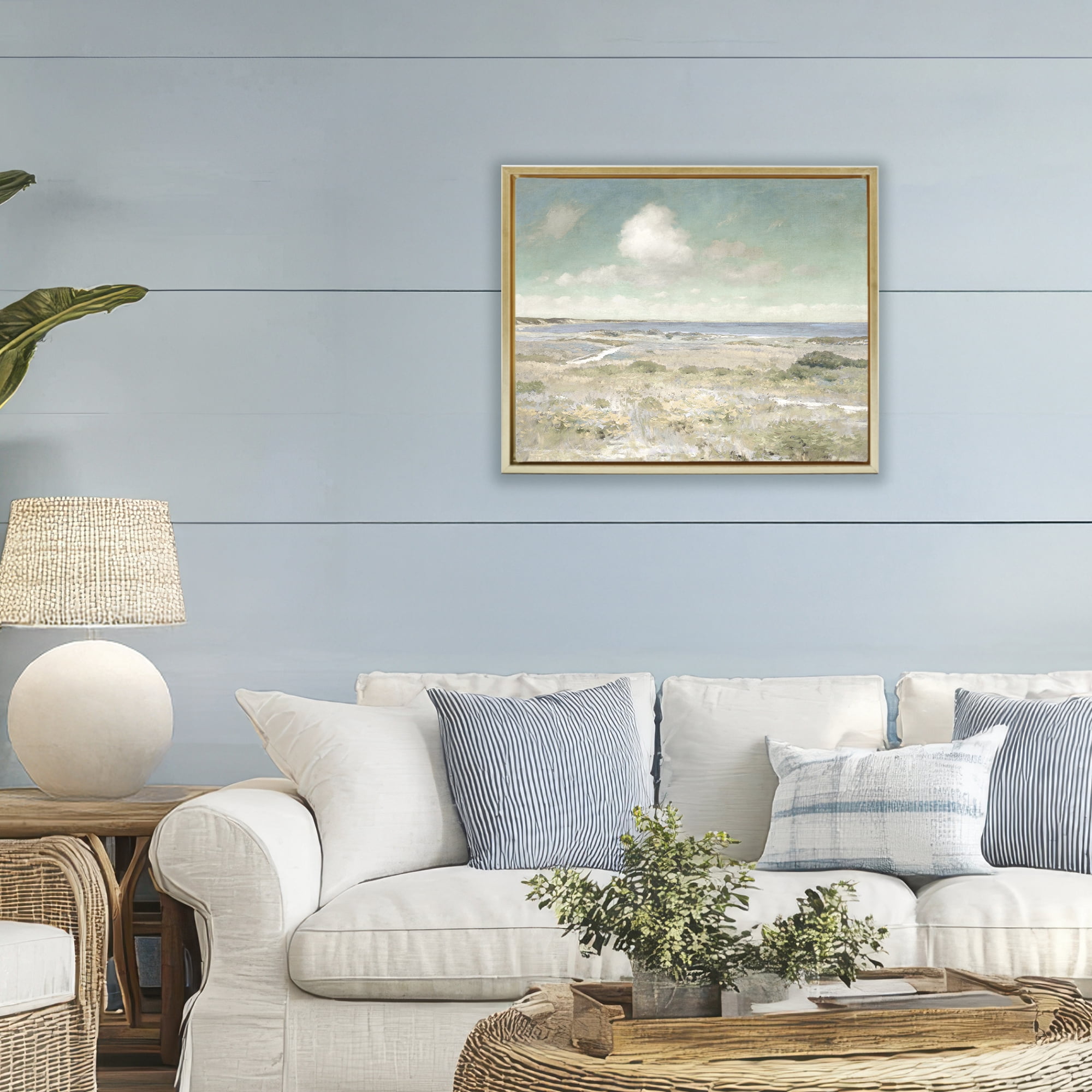 Stupell Industries Water View with Clouds Gold Framed Floater Canvas Wall Art, design by Christy McKee