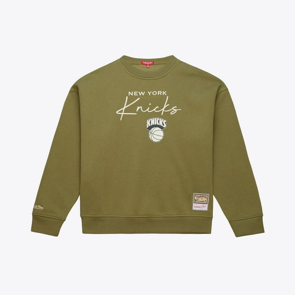 Women's Mitchell & Ness Olive New York Knicks Lightweight Script Sweatshirt
