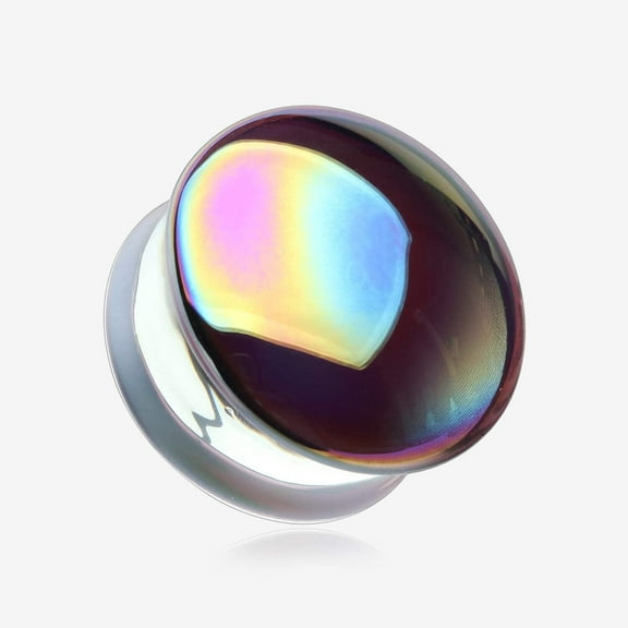 A Pair of Rainbow Slick Iridescent Convex Glass Double Flared Plug