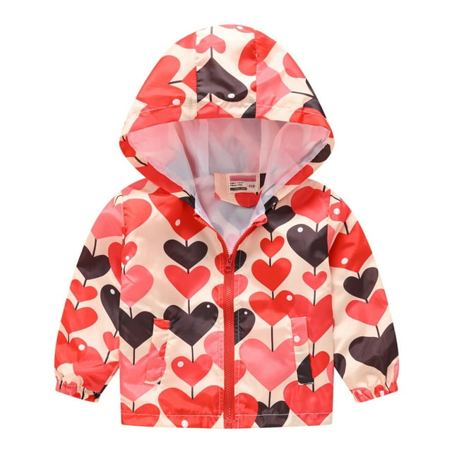 WEIYLL Hauts Garçon Imprimé Coupe-Vent Automne Fermeture Éclair Enfants à Capuche Bébé Tout-Petit Manteaux Rouges pour 2-3 Ans