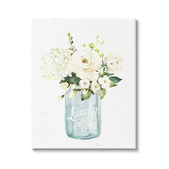 Stupell Industries White Floral Bouquet Vintage Laundry Text Jar Graphic Art Gallery Wrapped Canvas Print Wall Art, Design by Lettered and Lined