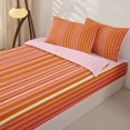 thumbnail image 2 of Castle Fairy Hippie Vertical Stripe Zipper Queen Comforter Set with Fitted Sheet and 2 Pillowcases,Bohemian Thin Line Zipper Bedding Set,Orange Pink White,Reversible, 2 of 7