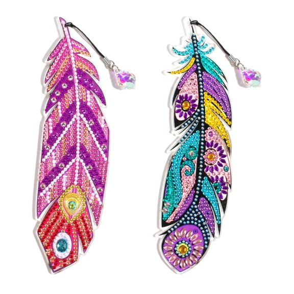 2pcs Diamond Art Painting Kit Bookmark Colourful Feathers