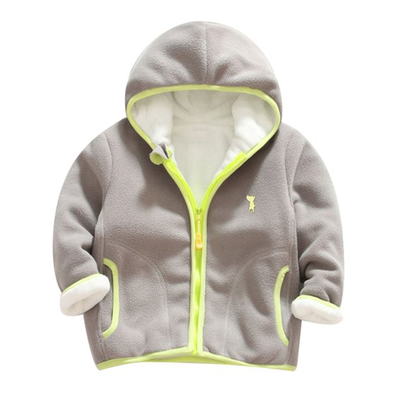 Odeerbi Toddler Boys Girls Winter Fleece Lined Jacket 2024 Fashion Solid Color Cute Keep Warm Plush Thickening Zipper Hoodie Coat Gray 4-5 Years