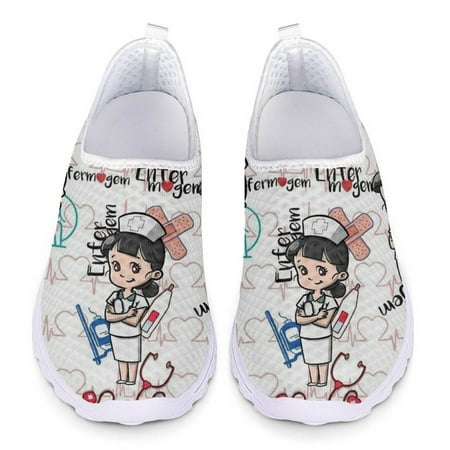 

Nurse Miss Cartoon Image Medical ECG Niche Ladies Personality Flat Shoes Mesh Breathable Sneakers Fashion Mary Janes