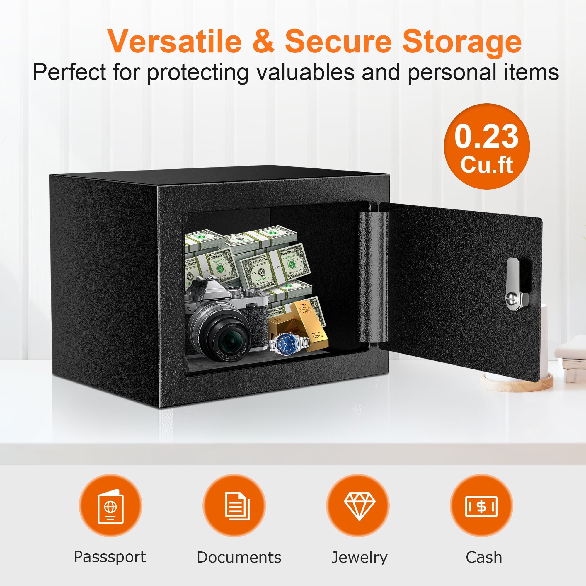 Bonsaii 0.22 Cubic Feet Safe Small Home Money Safe Box with Key Lock