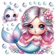 thumbnail image 3 of Adhesivos de pared con bonitos dibujos animados de sirenas rosas con peces y flores, 3 of 4