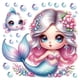 thumbnail image 3 of Adhesivos de pared con bonitos dibujos animados de sirenas rosas con peces y flores, 3 of 4