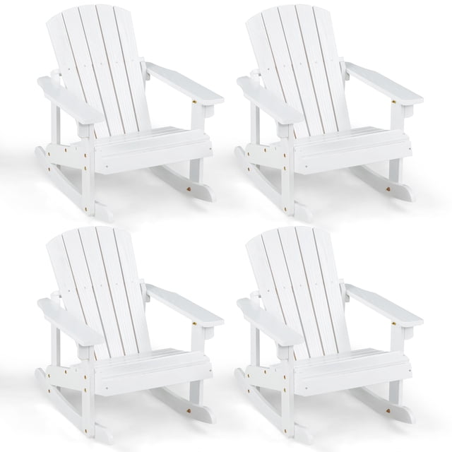 Gymax 4PCS Kid Adirondack Rocking Chair Outdoor Solid Wood Slatted seat Backrest White