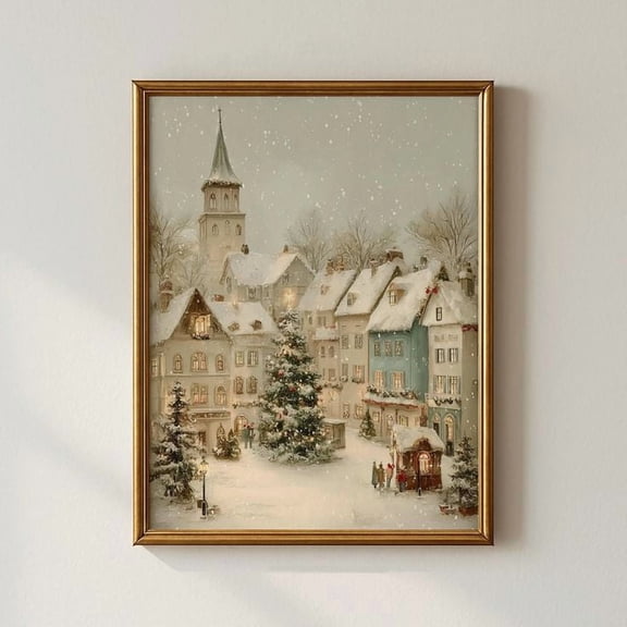 Cozy Winter Village Wall Art, Town Scene, Snowy Holiday Poster, Size 24''x36''-Gategoo