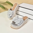 thumbnail image 4 of PiGOGI Women's Bow Wedge Sandals Thick Sole Open Toe Non-Slip Comfortable Beach Slides Summer Silver 5.5, 4 of 9
