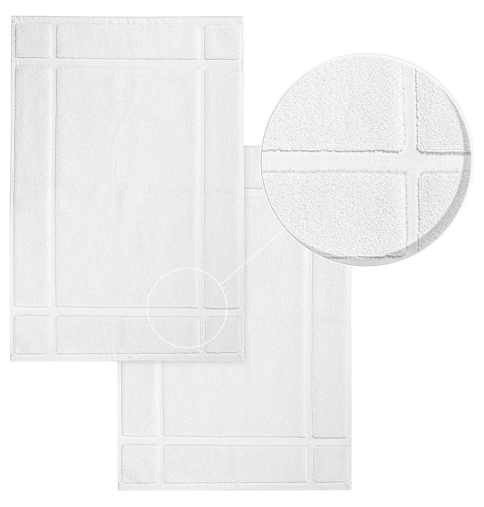 100% Cotton Bath Mats 24 x 17 Inches, Quick Dry, 1350 GSM Banded Border Shower Bathroom Floor Mat, Not Bathroom Rug - White, Pack of 6