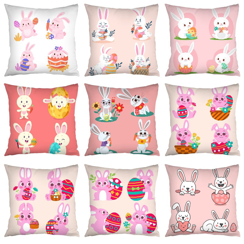 JW_ KF_ 18'' Happy Easter Rabbit Bunny Egg Pillow Case Sofa Bed Car Cushion Co 