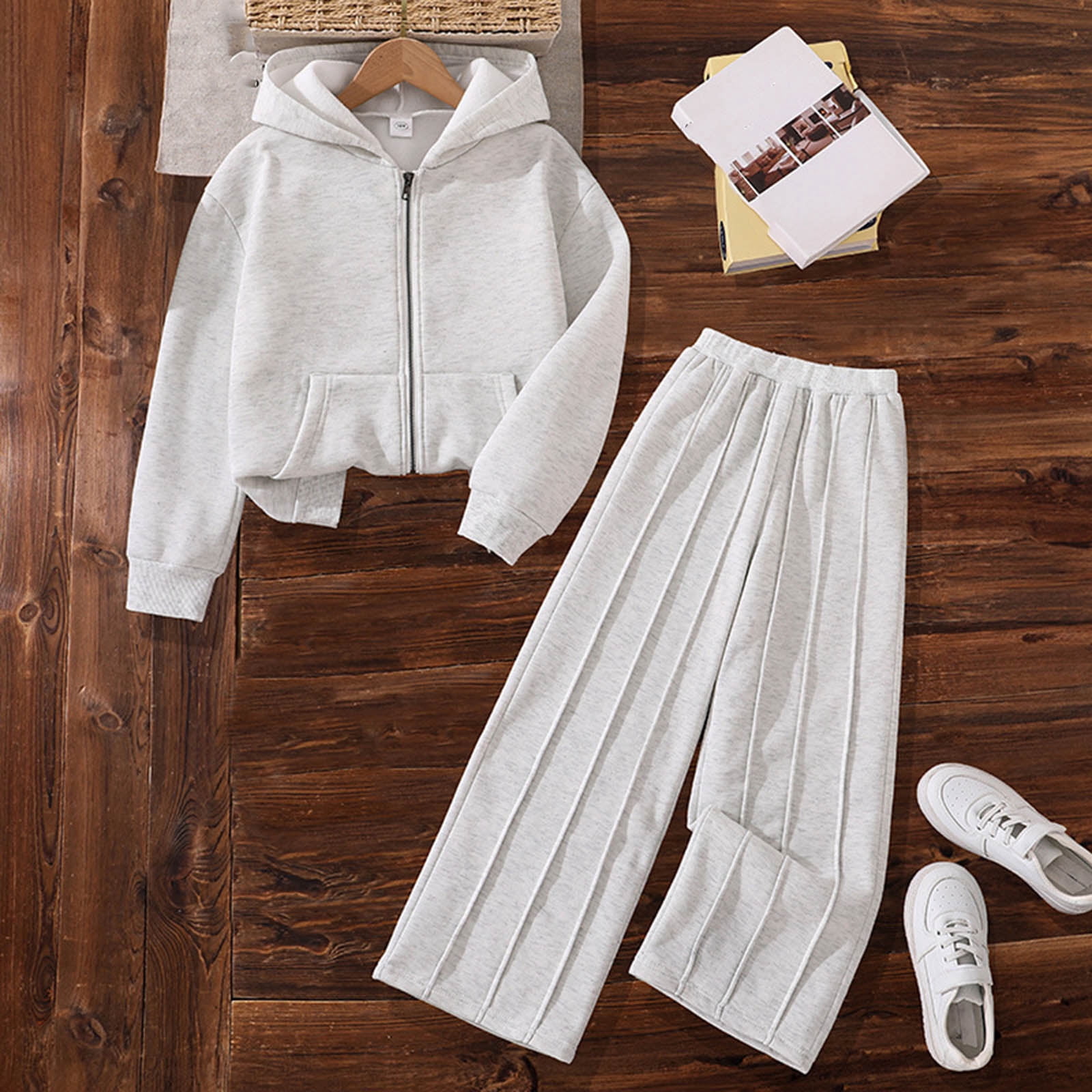 Zshosam Fall Outfits for Baby Girls Toddler Baby Girl Kid Fall Winter Long Sleeve Hoodies Sweatshirt Clothes Set Size 7T 8T,(Grey 7-8 Years)