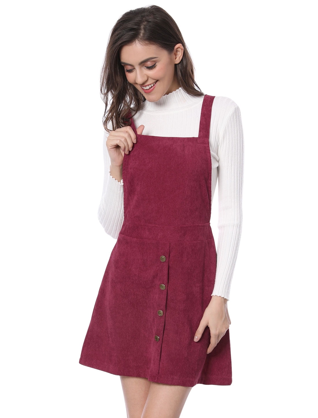 red overalls dress