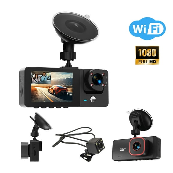 1080P Dual-Camera Dash Cam with Built-in WiFi, 2-Inch Display, and 32GB TF Card Support for Crystal-Clear Driving Records.