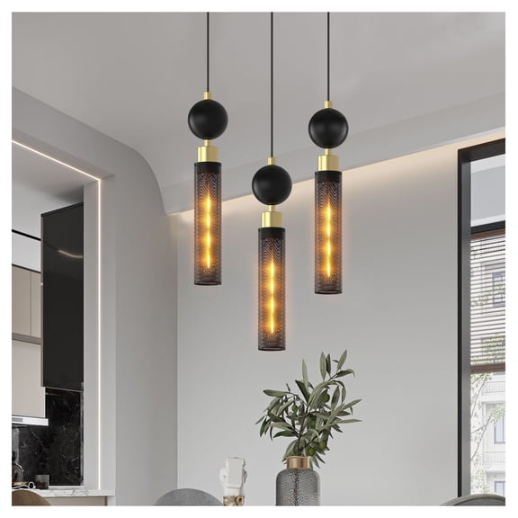 Black Pendant Light for Kitchen Island, Wrought Iron Adjustable Cord Hanging Light Fixture, Indoor Chandelier for Dining Room & Bedroom