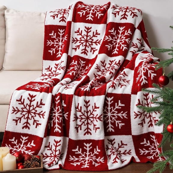 Christmas Snowflake Checked Flannel Throw Blanket - Ultra Soft Lightweight Cozy All-Season Cooling Bed Accessories for Halloween Christmas Birthday Decor Gifts