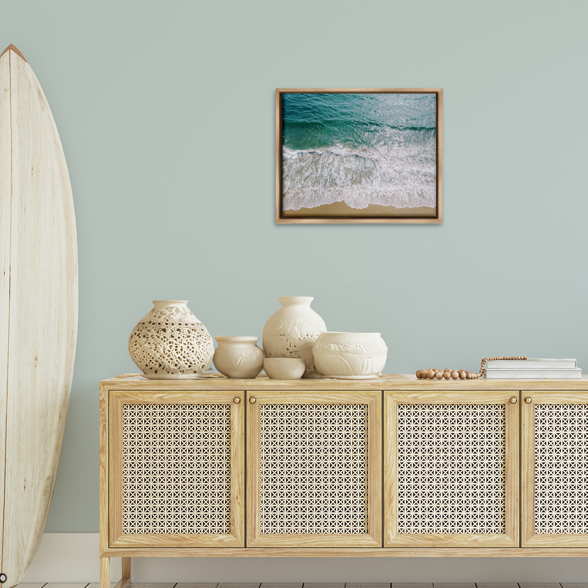 Stupell Industries Coastal Sea Waves Landscape Photography Brown Floater Framed Canvas Art Print Wall Art, 21 x 17