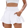 thumbnail image 2 of Women's Athletic Shorts High Waisted Flowy Shorts with Pockets Elastic Running Gym Workout Shorts White L, 2 of 7