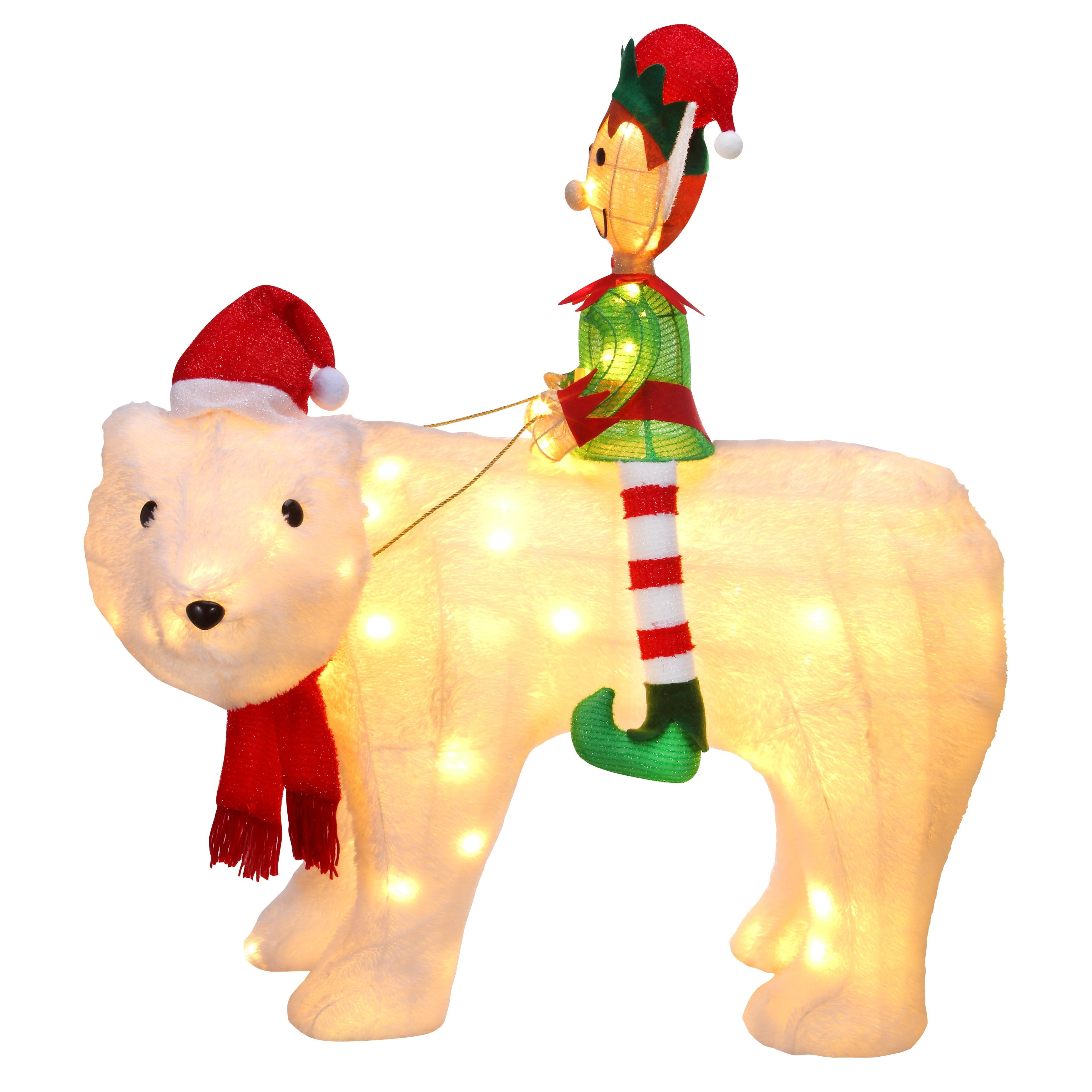 Haute Decor Elf Riding Polar Bear Duo Outdoor Lighted Christmas Yard Decor