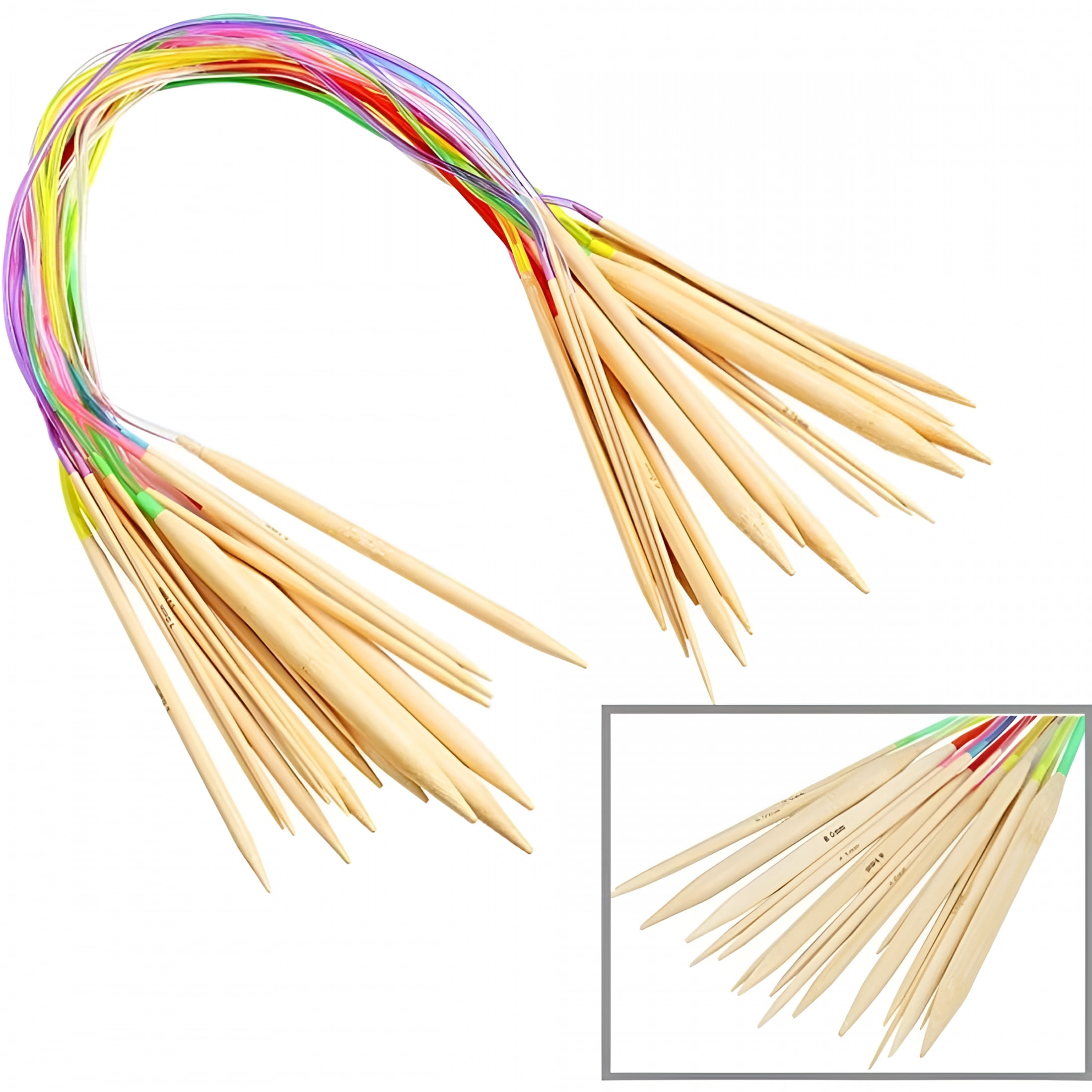 BESTSKY 62 Pcs Bamboo Circular Needles Set for Beginners,18 Pairs Wired Circular Needles for Knitting Yarn Flat Round Projects,Knitting and Crochet Supplies with Case,24 Inch Sweater Needle