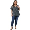 thumbnail image 3 of DARING DIVA Women's Plus V Neck Ruffle Sleeve Floral Casual Blouses 1X Black, 3 of 6