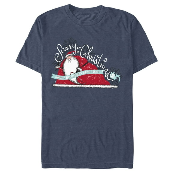 Men's The Nightmare Before Christmas Scary Christmas Santa Claus Graphic Tee Navy Blue Heather X Large
