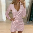 thumbnail image 2 of WTXUE Long Sleeve Dress, Women Dress Sequins V-neck Long Sleeve Self Cultivation Dress Slim Elegant Ladies Party Dress, Sequin Dress for Women, Pink Dress for Women, Pink 2XL, 2 of 7