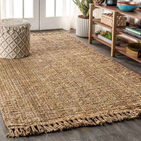 JONATHAN Y NATURAL FIBER 10 x 13 Area Rug, Pata Hand Woven Chunky Jute with Fringe - Natural, NRF103A-13