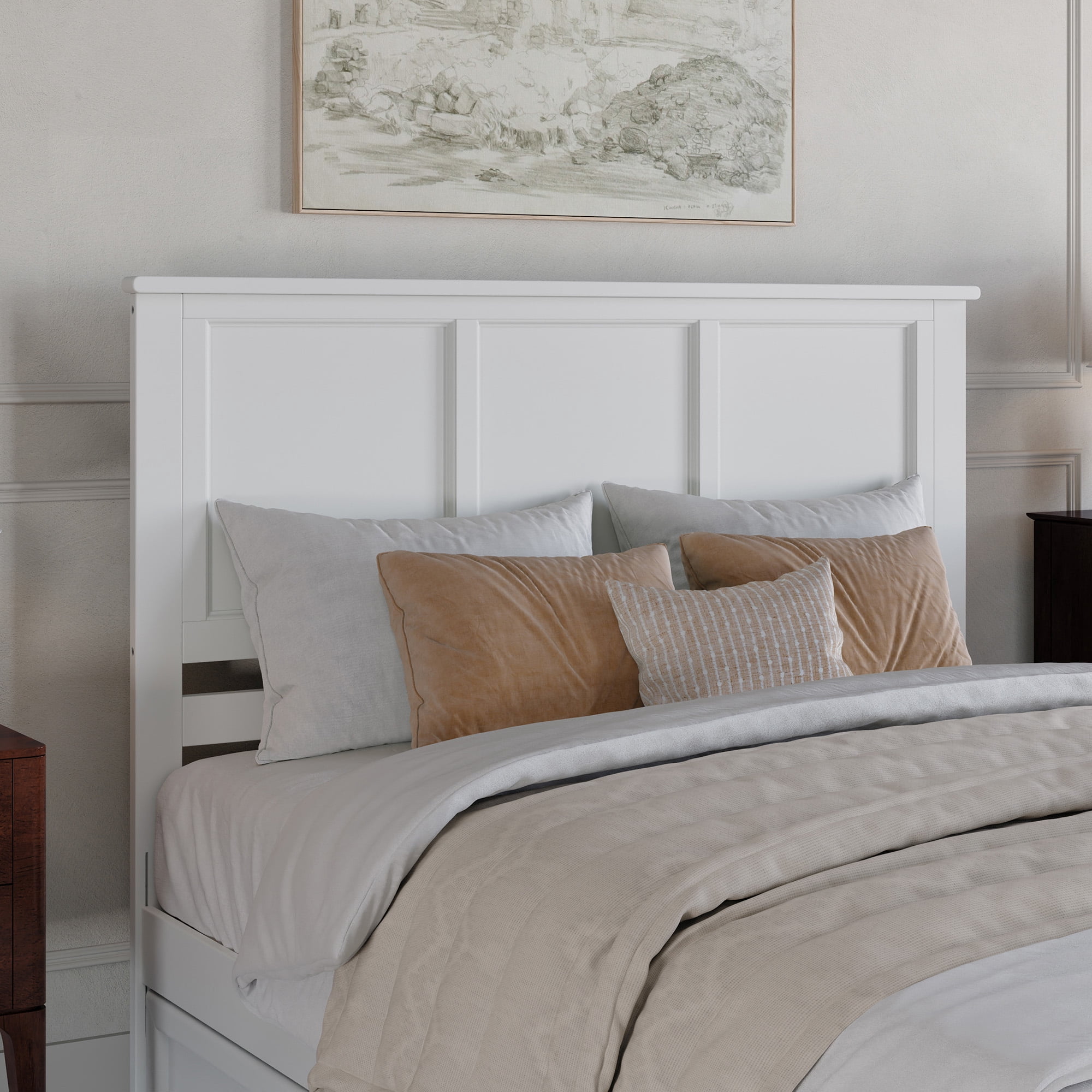 AFI Madison Queen Wood Foundation Bed with Matching Headboard Footboard, White
