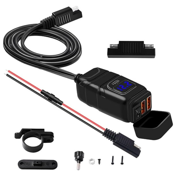 Adaptador de Polvo Dual Del Manillar de La Motocicleta QC 3.0 Carga pida Interruptor de Encendido / Apagado Del Voltímetro para La Tableta de Azul DYNWAVEMX Carga USB dual