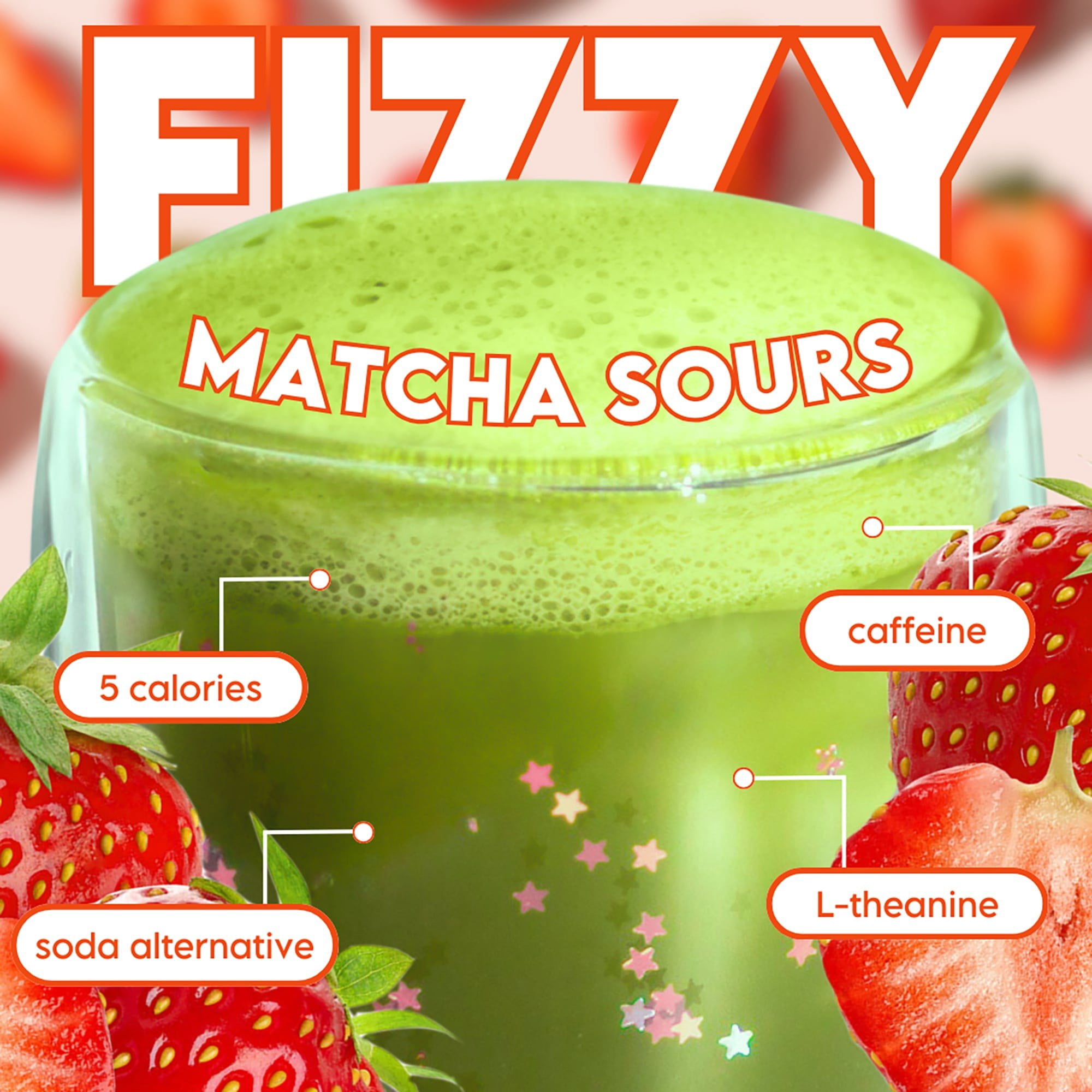 Sipology: Fizzy Matcha Sours - Strawberry - 15 Stick Pack - Sparkling Beverage Powder Mix, Japanese Matcha, Natural Energy Boost, Fruity Drink