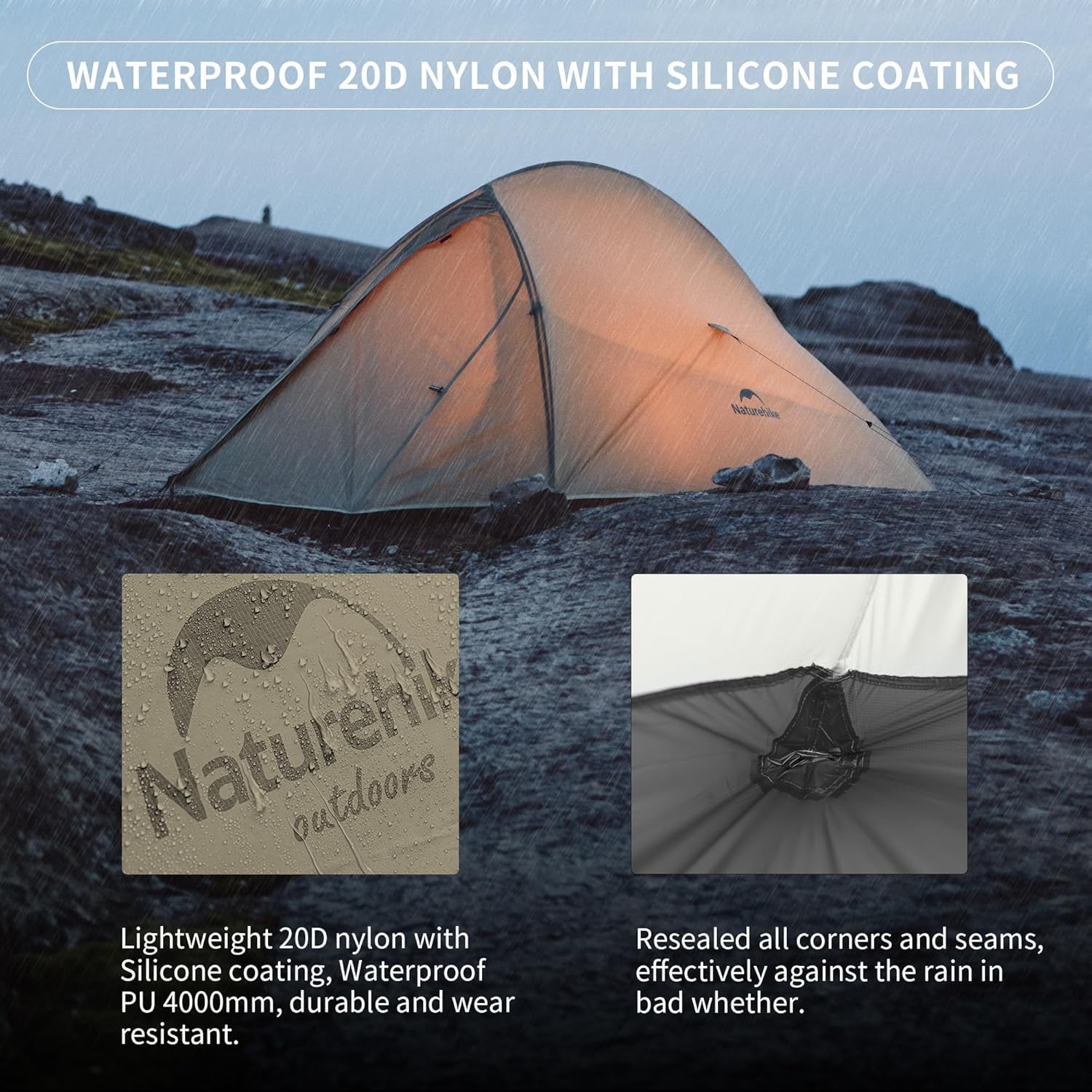 Naturehike 2 Person Tent Lightweight Backpacking Tent with Footprint - Free Standing Ultralight Camping Hiking Backpack Tents, 7.22×5.25ft, Sand