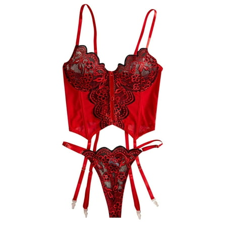 Flash Deals Women Lace Cutout Scalloped Trim Bodysuit Teddy Lingerie Clearance